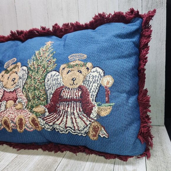 Rectangular Angel Bears & Christmas Tree Design Pillow 10 x 12 Decorative - Picture 4 of 7